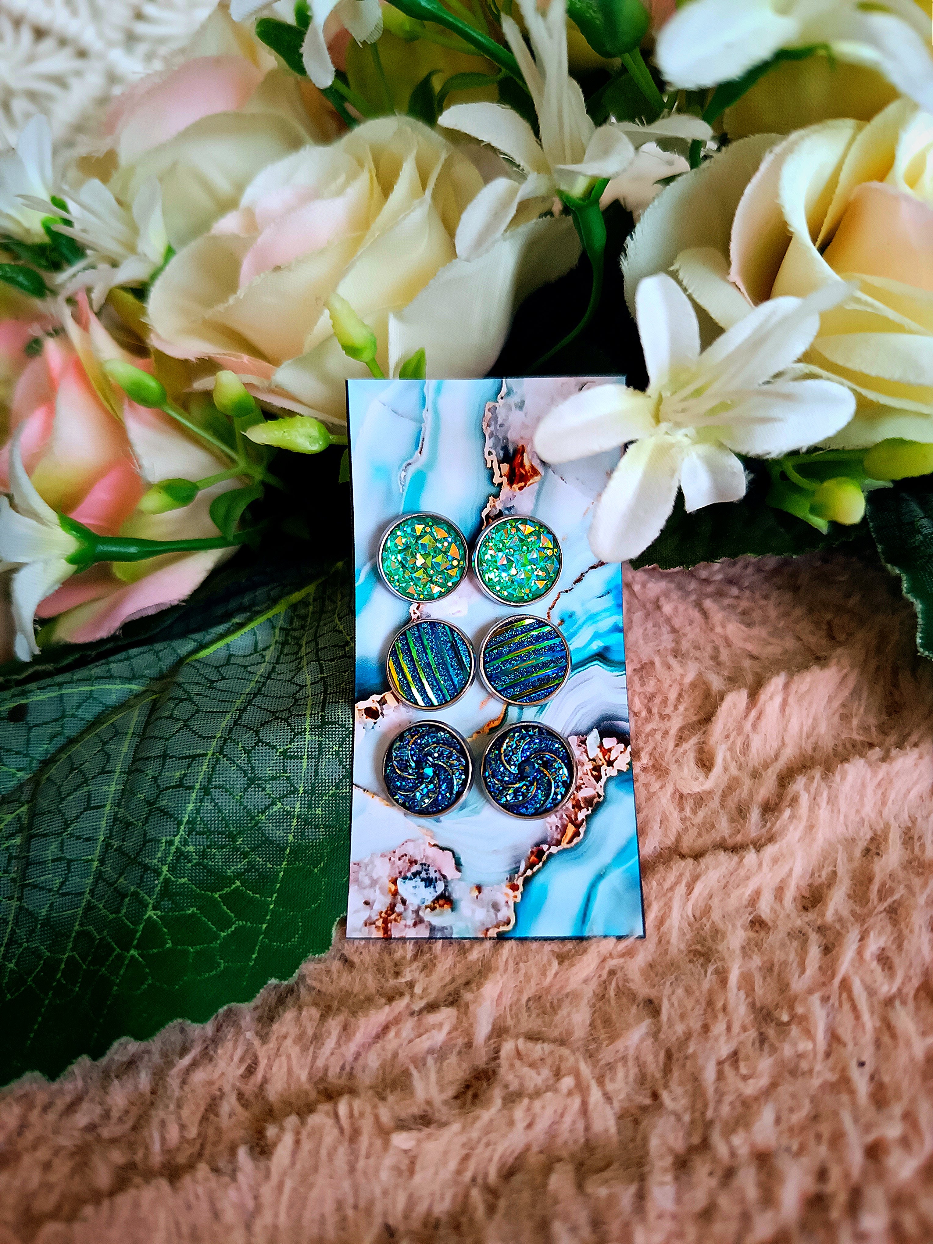 Kék bedugós nikkelmentes fülbevaló szett